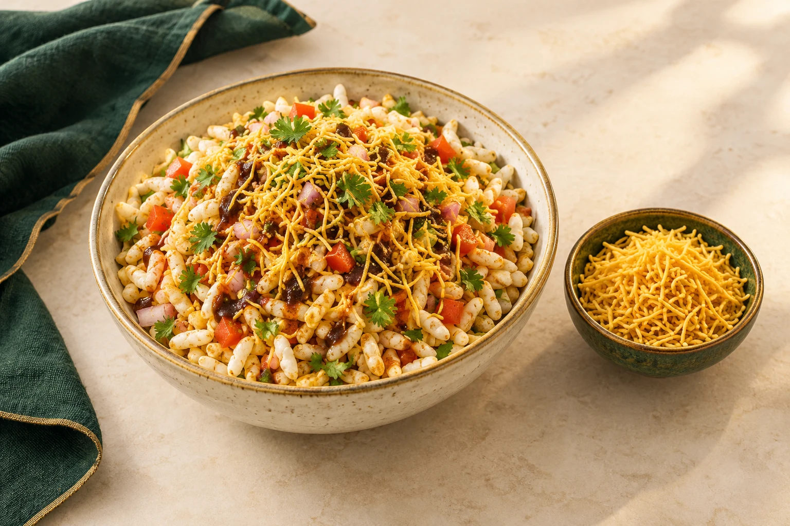 Illustrative serving idea: Soya sev bhel