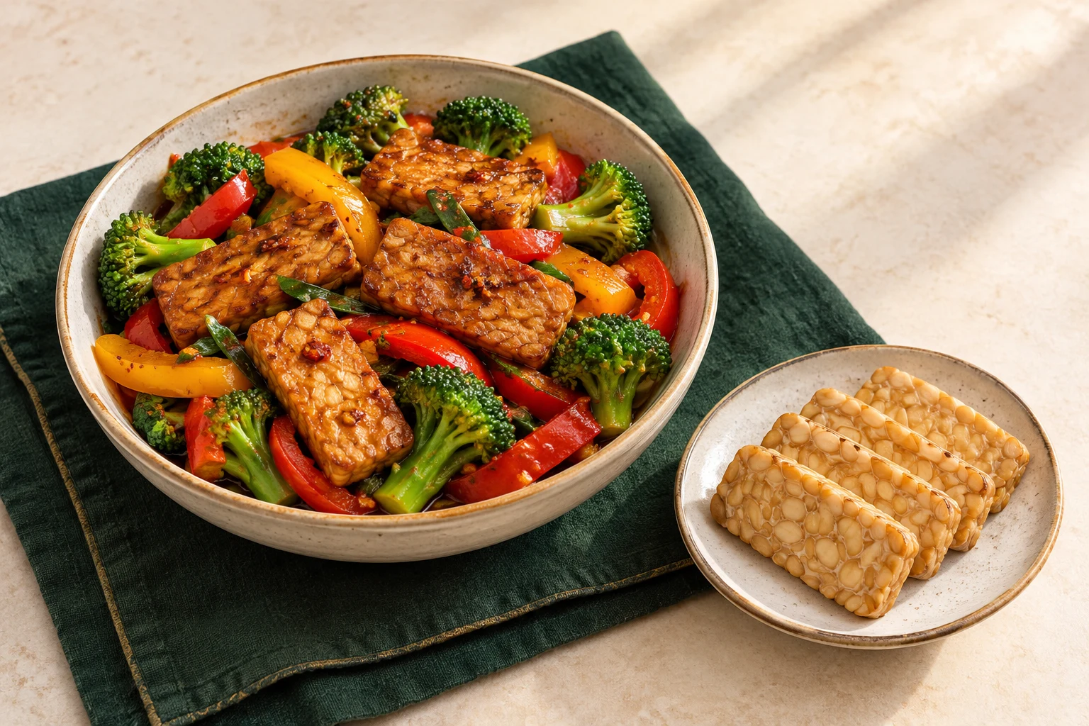 Illustrative serving idea: Tempeh & vegetable stir-fry